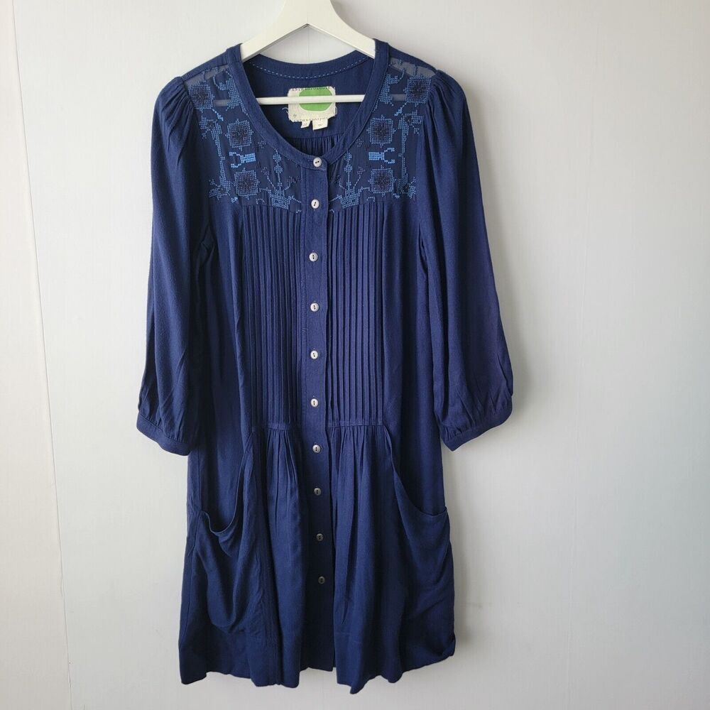 Anthropologie Dubois Embroidered Button Downโ Tunic Dress size 2